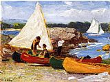 Sailboats Canvas Paintings - Canoes and Sailboats